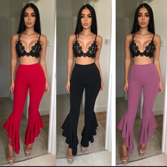 Pants - Bright Pink High Waisted Bell Bottom Flare Pants
